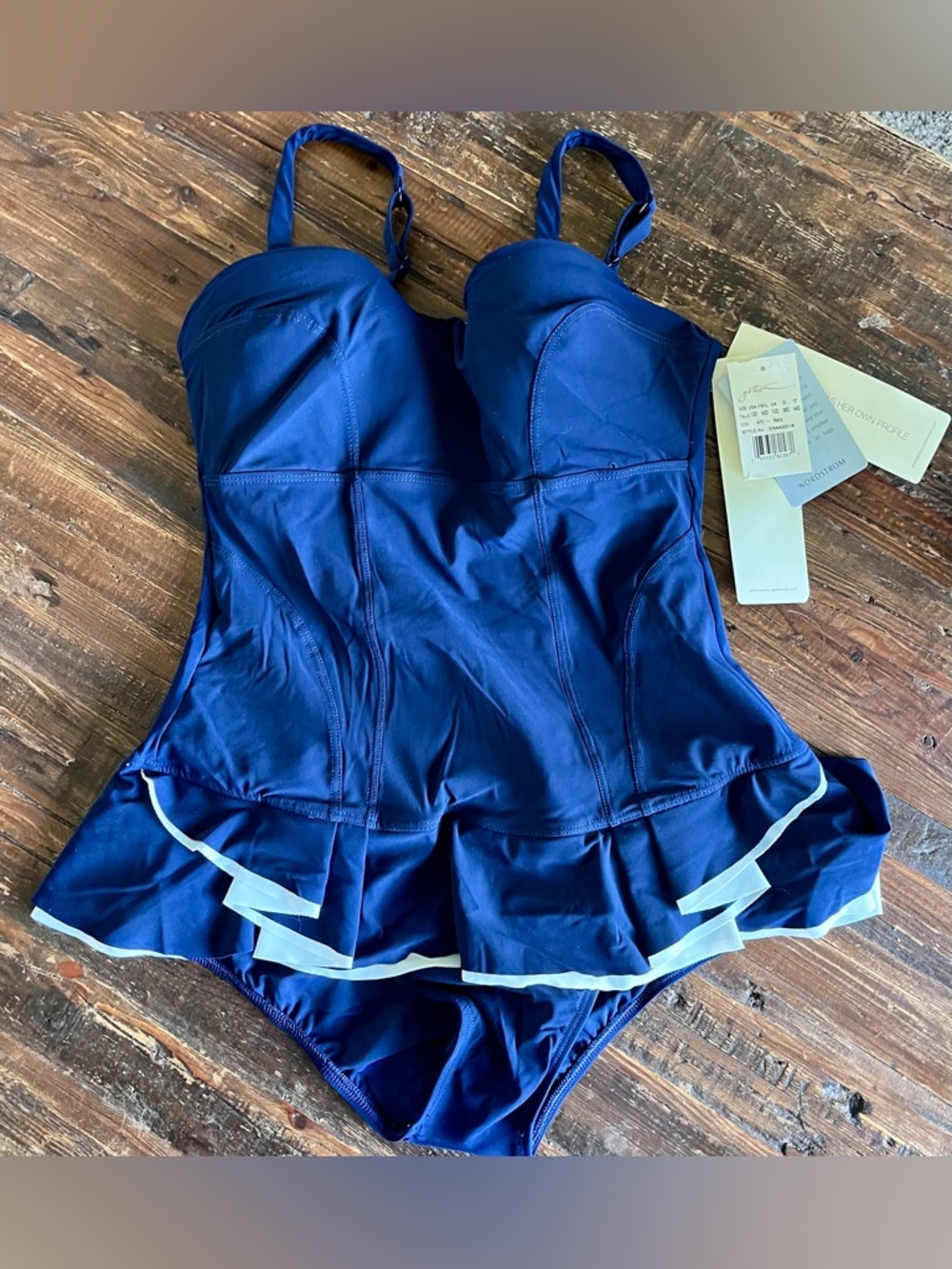 Nordstrom Profile by Gottex Navy and White Peplum One-Piece Swimsuit/dress Sz 10